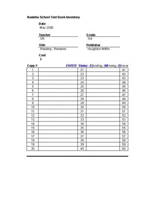 Forms Text Book Inventory Spreadsheet