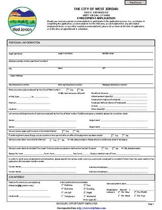 The City Of West Jordan Employment Application