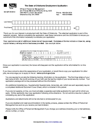 The State Of Oklahoma Employment Application