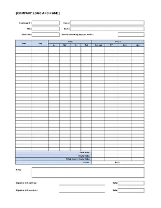 Time Log Excel Template Sample