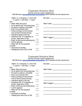 Forms Toastmaster Evaluation Sheet
