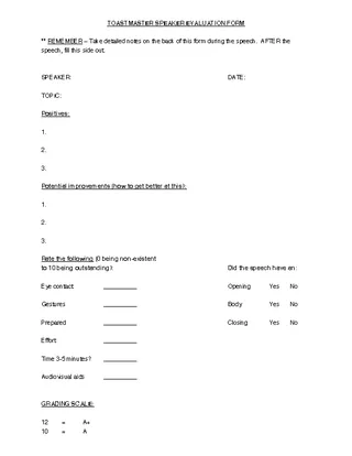 Toastmaster Speaker Evaluation Form