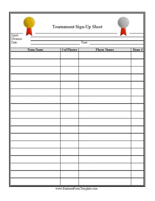 Forms Tournament Signup Sheet