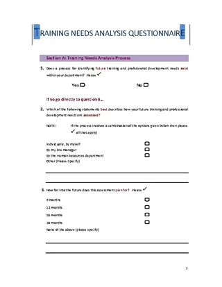 Forms Training Needs Analysis Questionnaire Template