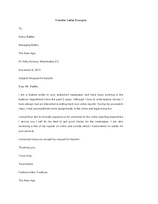 Forms Transfer Letter Example Template