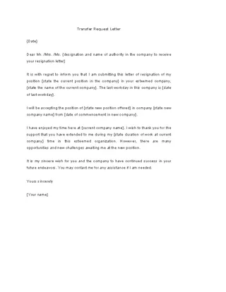 Forms Transfer Request Letter Template Example