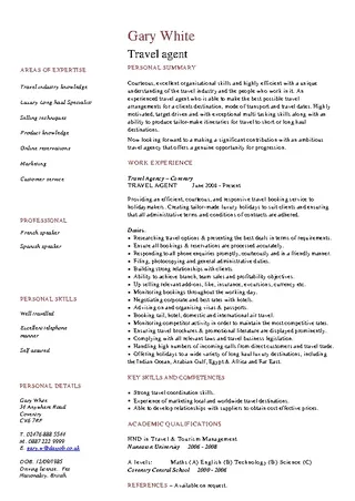 Forms Travel Agent Cv Example