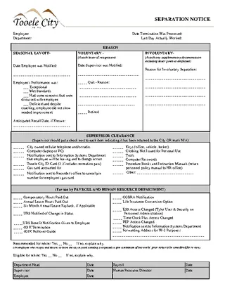 Forms Two Week Separation Notice Template