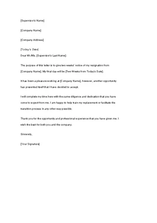 Forms Two Weeks Notice Letter Template