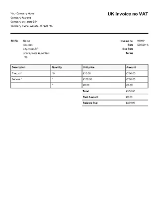Forms Uk Invoice Template No Vat