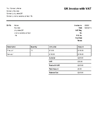 Forms Uk Invoice Template With Vat