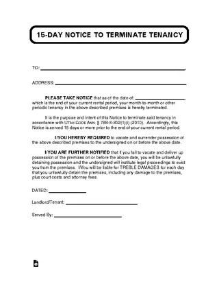 Utah Lease Termination Letter Form