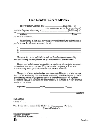 Forms Utah Limited Power Of Attorney
