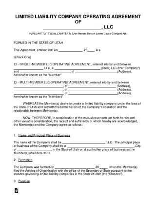 Forms Utah Llc Operating Agreement Template