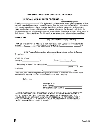 Forms Utah Motor Vehicle Power Of Attorney Form