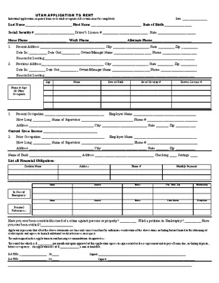 Forms Utah Rental Application Form