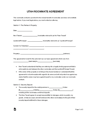 Forms Utah Roommate Agreement Form
