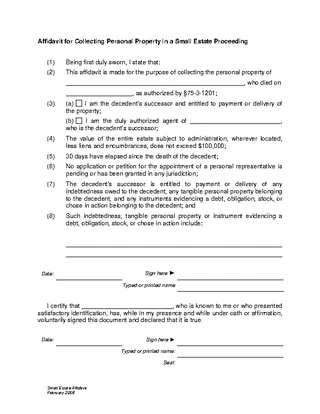 Utah Small Estate Affidavit Form