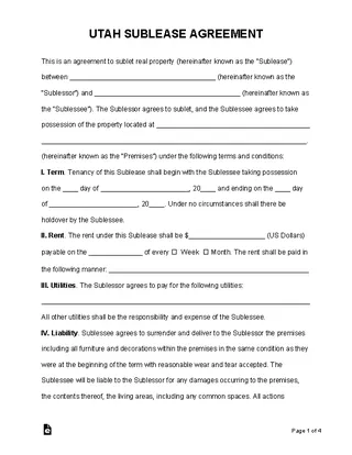 Forms Utah Sublease Agreement Template