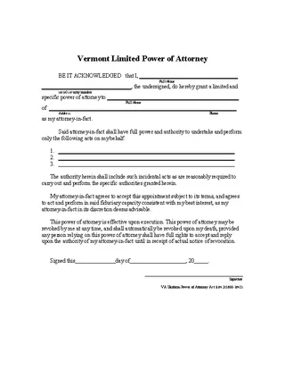 Vermont Limited Power Of Attorney