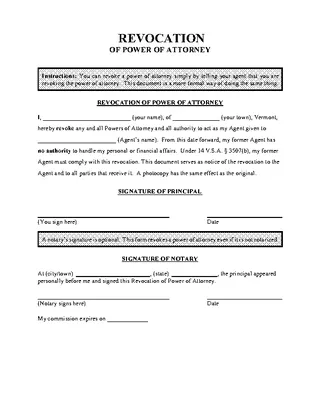 Vermont Revocation Of Power Of Attorney Form