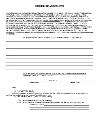 Forms Vermont Roommate Agreement Form