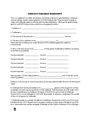 Forms Vermont Sublease Agreement Form