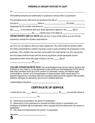 Virginia 21 30 Notice To Comply Or Quit Form