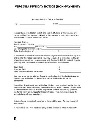 Forms Virginia 5 Day Notice To Quit Form Nonpayment
