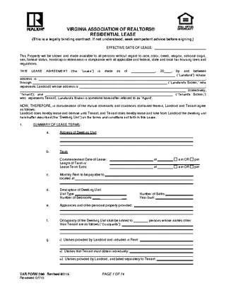 Forms Virginia Association Of Realtors Residential Lease Agreement