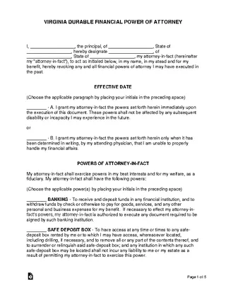 Forms Virginia Durable Financial Power Of Attorney Form