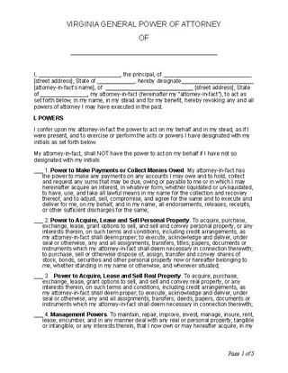 Forms Virginia General Power Of Attorney