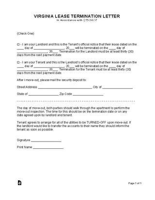 Forms Virginia Lease Termination Letter
