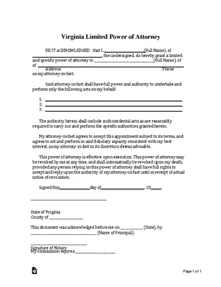 Virginia Limited Power Of Attorney
