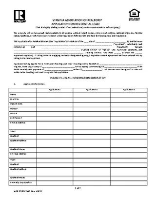 Forms Virginia Rental Application Form