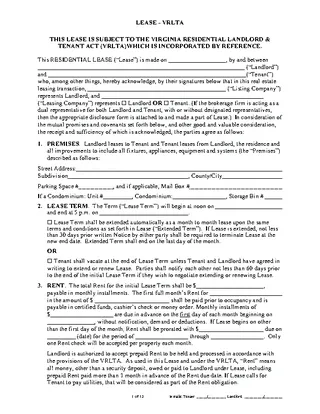 Forms Virginia Standard Residential Lease Agreement Form 1