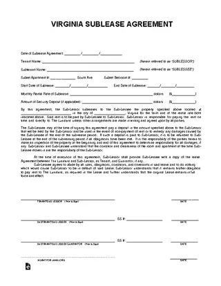 Forms Virginia Sublease Agreement