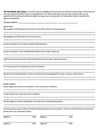 Forms Washington Roommate Agreement Form