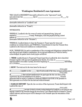 Forms Washington Standard Residential Lease Agreement Template