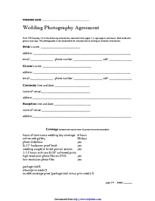 Forms Wedding Photography Agreement