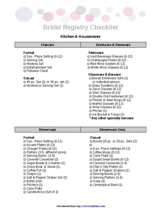 Forms Wedding Registry Checklist