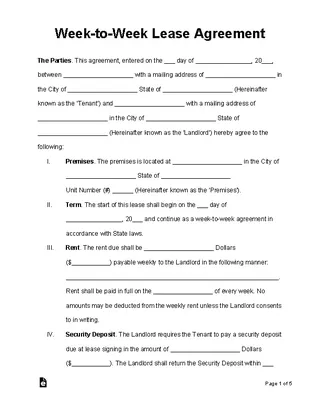 Forms Week To Week Lease Agreement Form