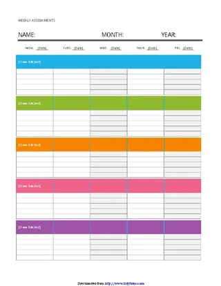 Forms Weekly Assignment Calendar Template