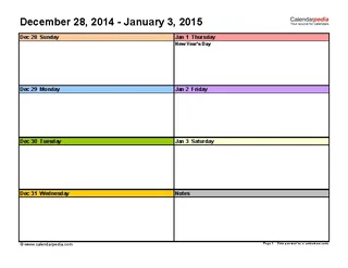 Forms Weekly Calendar 2015 Landscape