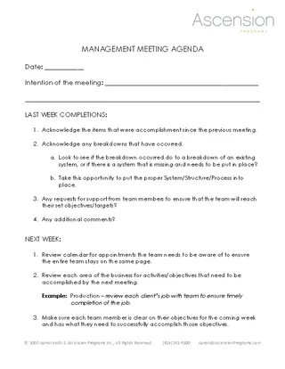 Forms Weekly Management Meeting Agenda Example