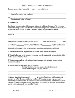 Forms Weekly Rental Agreement Template