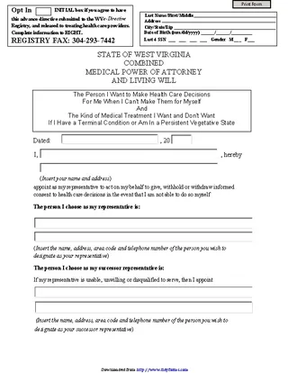 Forms West Virginia Combined Medical Power Of Attorney And Living Will Form