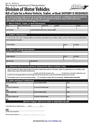 Forms West Virginia Motor Vehicle Bill Of Sale Form 1