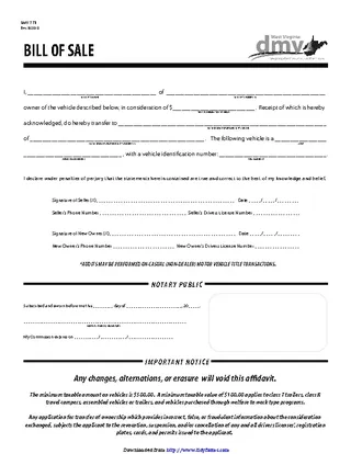 Forms West Virginia Motor Vehicle Bill Of Sale Form