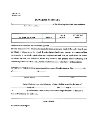 West Virginia Motor Vehicle Power Of Attorney Form